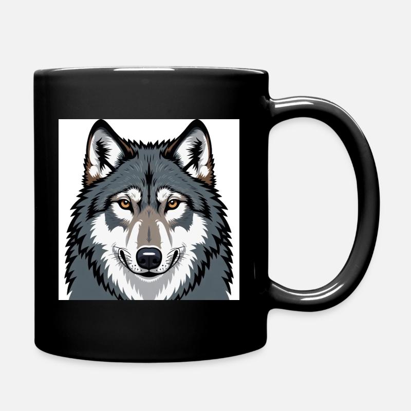 Wolf Illustrative Portrait - Full Colour Mug - black