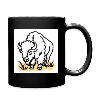 Bison on yellow grass - Full Colour Mug - black - Right
