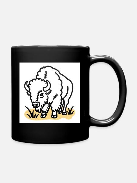 Bisons sur herbe jaune - Mug uni - noir