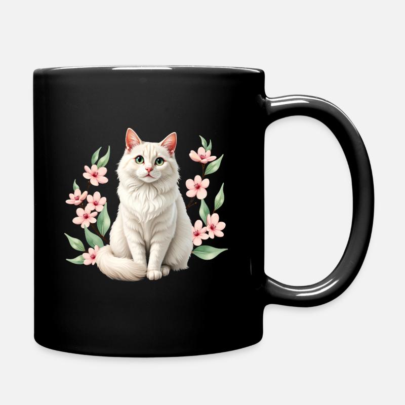 Elegante Perserkatze mit Kirschblüten - Tasse einfarbig - Schwarz