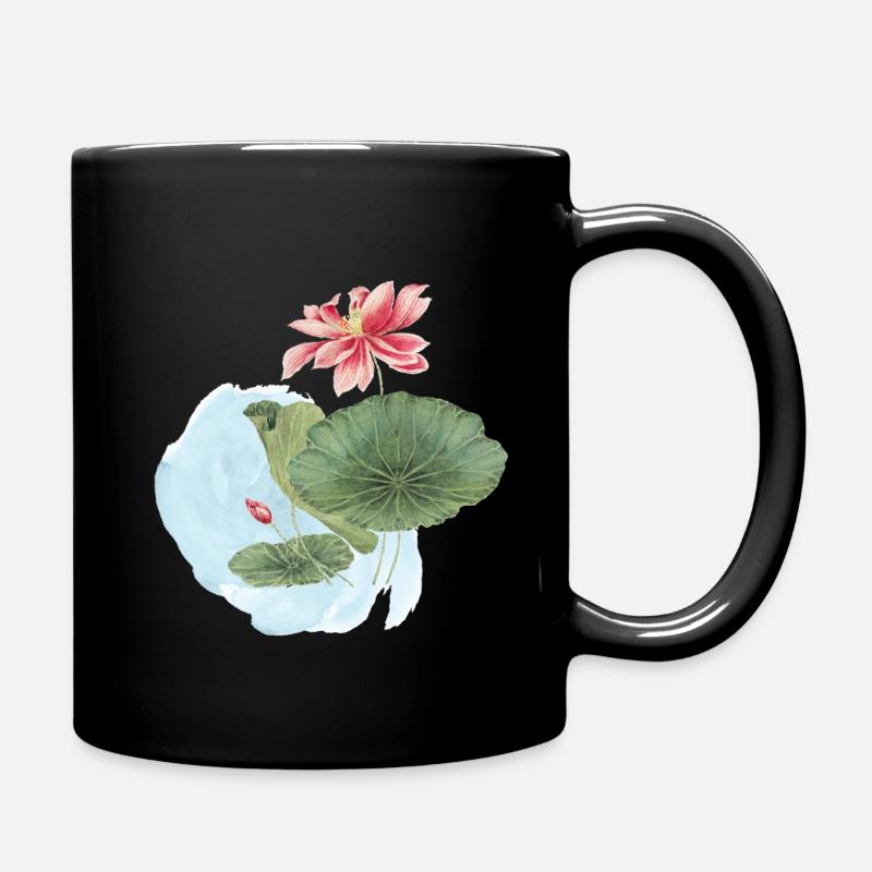 Water Lily Watercolor Blossom Magic - Full Colour Mug - black
