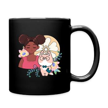 Kawaii-Mädchen, Cyborg-Hund und Blumen - Tasse einfarbig - Schwarz - Rechts