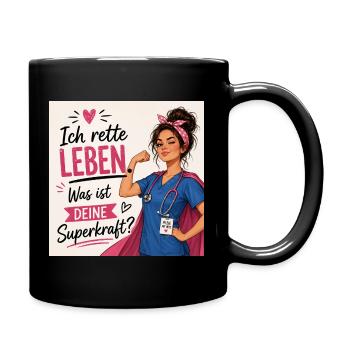 Ich rette Leben. Was ist deine Superkraft? - Tasse einfarbig - Schwarz - Rechts
