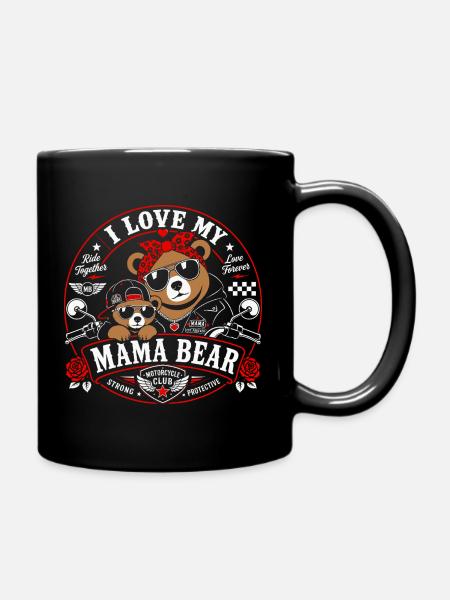 I Love My Mama Bear Style Biker Vintage - Full Colour Mug - black