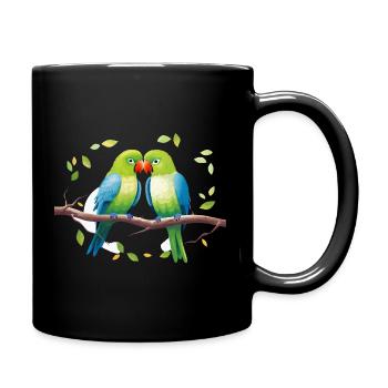 Kussende Papageien am Ast - Tasse einfarbig - Schwarz - Rechts