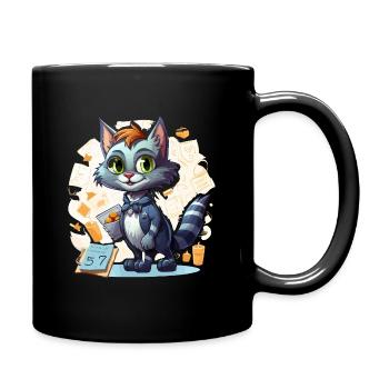 Bürokatze im Anzug - Tasse einfarbig - Schwarz - Rechts