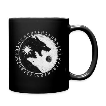 Sköll und Hati - Yin Yang Wölfe Sonne Mond Design - Tasse einfarbig - Schwarz - Rechts