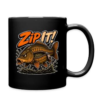 Halt die Klappe! Karpfenfischen-Design - Tasse einfarbig - Schwarz - Rechts