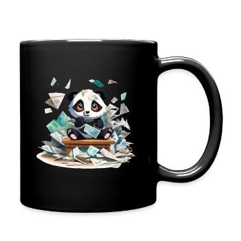 Panda Geldregen am Tisch - Tasse einfarbig - Schwarz - Rechts