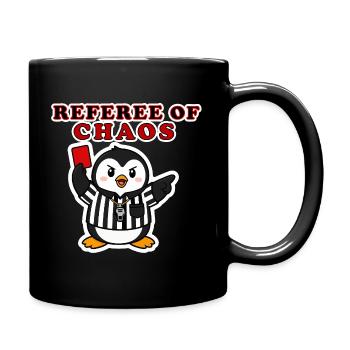 Lustige Pinguin-Fußball-Schiedsrichter-Aufkleber-Kunst - Tasse einfarbig - Schwarz - Rechts
