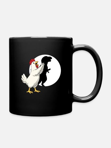 Funny Chicken T Rex Dinosaur Shadow Puppet - Full Colour Mug - black