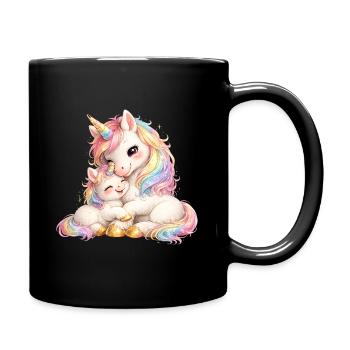 Maman licorne câlinée contre son bébé - Mug uni - noir - Droite