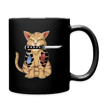 Katana-Katze Japanischer Samurai lustiges Kätzchengeschenk - Tasse einfarbig - Schwarz - Rechts