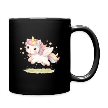 Flying unicorn in pastel colors in kawaii style - Full Colour Mug - black - Right