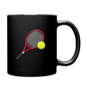 Tennisschläger mit Tennisball - Tasse einfarbig - Schwarz - Rechts