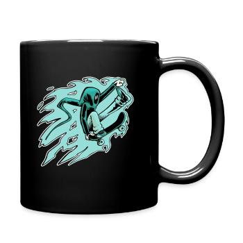 Hooded skateboarder in comet mode - Full Colour Mug - black - Right
