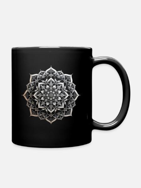 Black and White Mandala Pattern - Full Colour Mug - black
