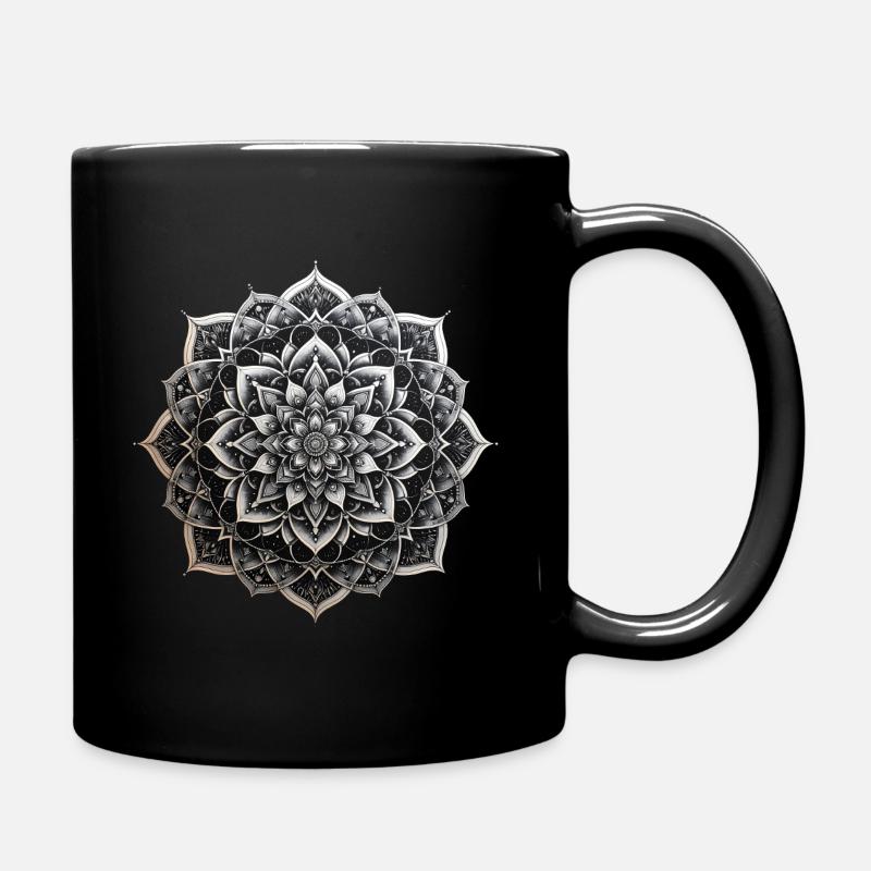 Black and White Mandala Pattern - Full Colour Mug - black