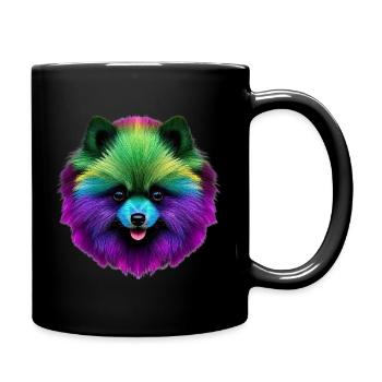 Lebendiges Regenbogenpomeranian-Pop-Art-Hundeporträt - Tasse einfarbig - Schwarz - Rechts
