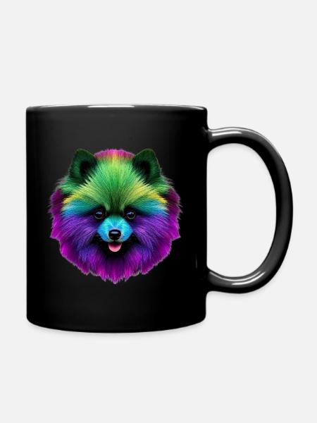 Vibrant Rainbow Pomeranian Pop Art Dog Portrait - Full Colour Mug - black