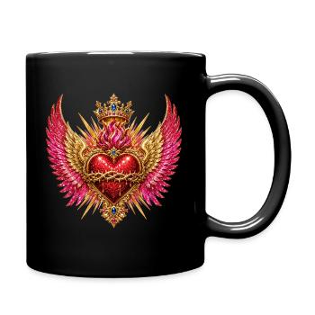 Cœur Couronne avec Ailes - Mug uni - noir - Droite