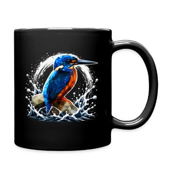 Low Poly Kingfisher Bird Design - Full Colour Mug - black - Right