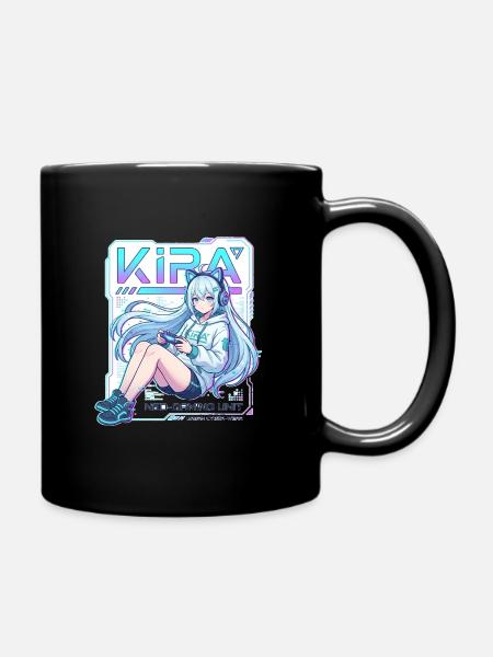 Kira Neon Gaming Girl - Full Colour Mug - black