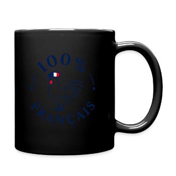 Coq 100% Français avec béret drapeau - Mug uni - noir - Droite