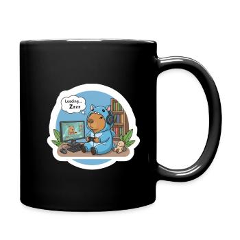 Gamer Capybara in Shark Pajamas - Full Colour Mug - black - Right