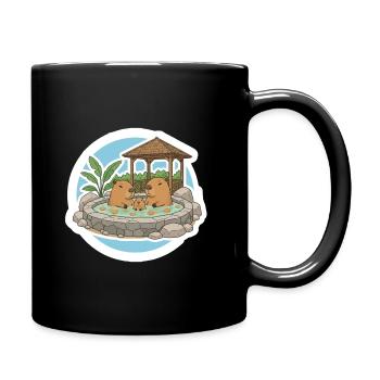 Cute Capybara Family in Hot Spring Onsen - Full Colour Mug - black - Right