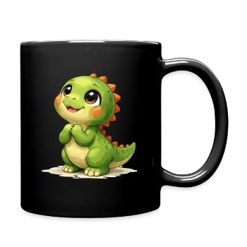 Süßer Dino blickt zu Mama: Dinosaurier Motiv - Tasse einfarbig - Schwarz - Rechts