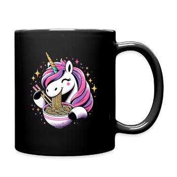 Happy Kawaii Unicorn Eating Ramen Noodles - Full Colour Mug - black - Right
