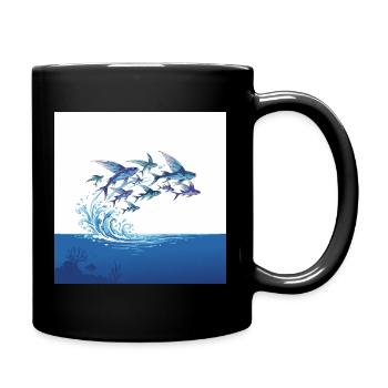 Flying Fish Jump Over Waves Sea Water - Full Colour Mug - black - Right