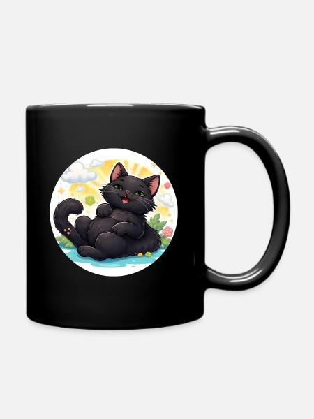 Black cat in the sunshine - Full Colour Mug - black