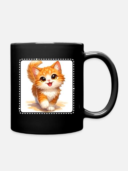 Kitten in bright orange - Full Colour Mug - black
