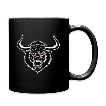 Stier-Minotaurus-Maskottchen-Logo Sportspiel - Tasse einfarbig - Schwarz - Rechts