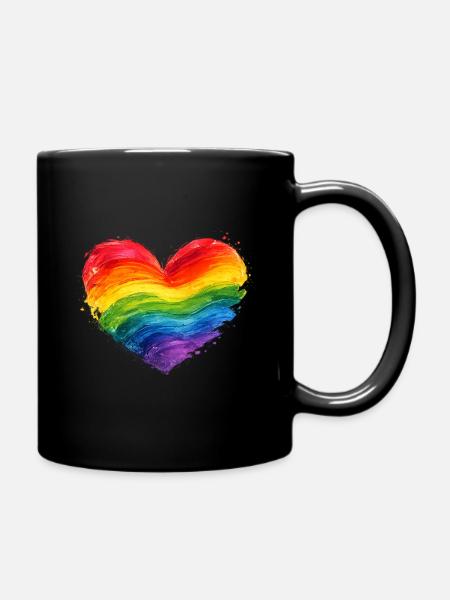 Buntes Regenbogen-Herz | Pride Acryl-Kunst - Tasse einfarbig - Schwarz