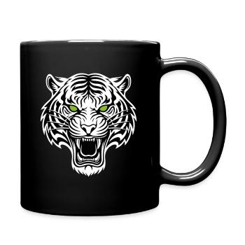 White Tiger Green Eyes Mascot Logo Sport Gaming - Full Colour Mug - black - Right