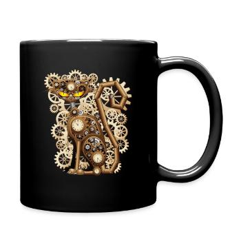 Steampunk Cat Mechanical Retro Fantasy - Full Colour Mug - black - Right