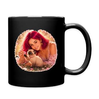 Fantasy Girl and Baby Siamese Kitten - Full Colour Mug - black - Right