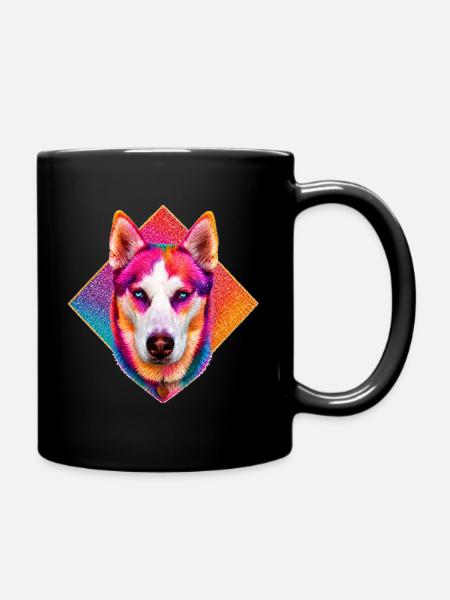Husky arcenciel éclatant - Mug uni - noir