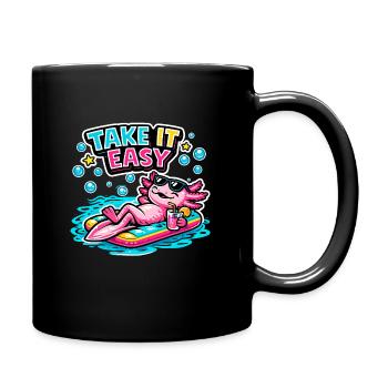 Axolotl Relax am Surfbrett - Tasse einfarbig - Schwarz - Rechts