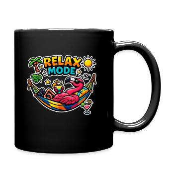 Relax Mode Flamingo in Hammock - Full Colour Mug - black - Right