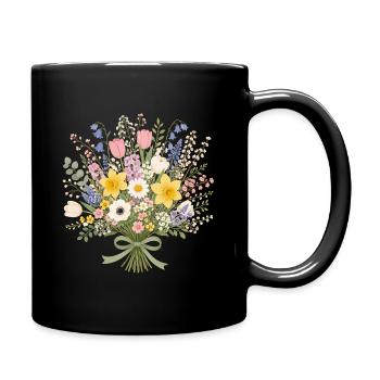 Frühlingsstrauß mit Wildblumen - Tasse einfarbig - Schwarz - Rechts