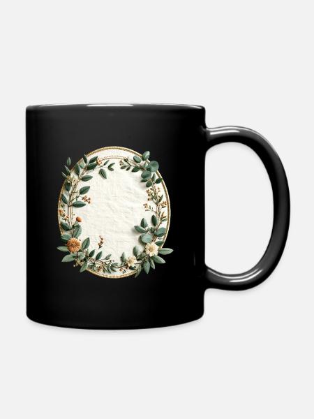 Couronne de fleurs vertes sur lin - Mug uni - noir
