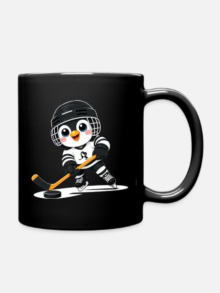 Süßer Pinguin Eishockey Spieler Cartoon - Tasse einfarbig - Schwarz