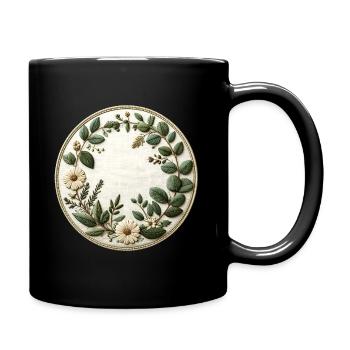 Ronde de broderie de couronnes de fleurs - Mug uni - noir - Droite