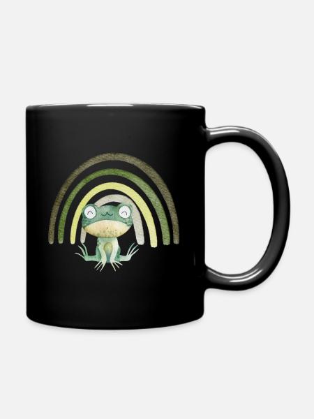 Happy frog under rainbow - Full Colour Mug - black