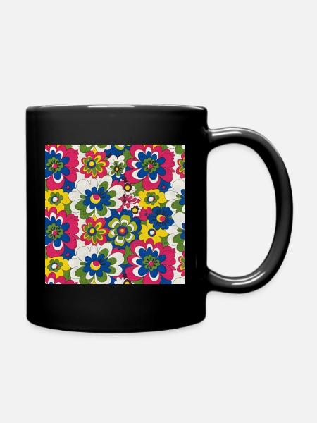60er Jahre fett-groß-floral-muster - Tasse einfarbig - Schwarz