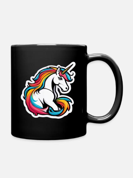 Bright Rainbow Unicorn - Full Colour Mug - black